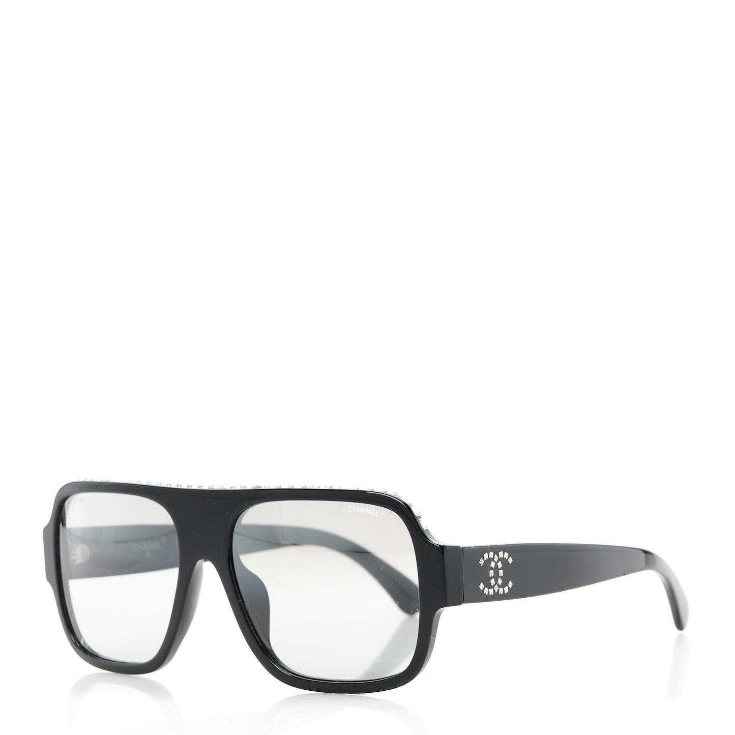 Acetate Crystal CC Shield Sunglasses 71431A Black Silver