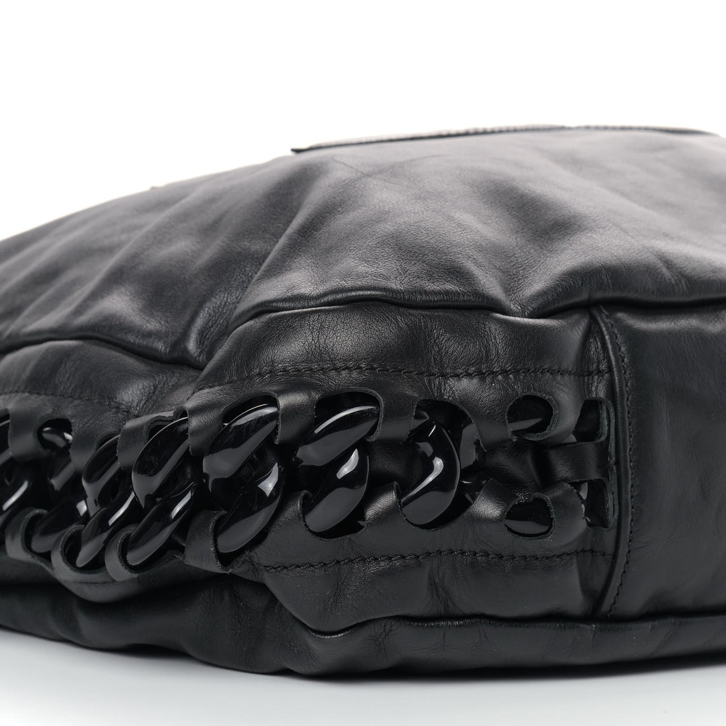 Calfskin Modern Chain Rhodoid Hobo Black