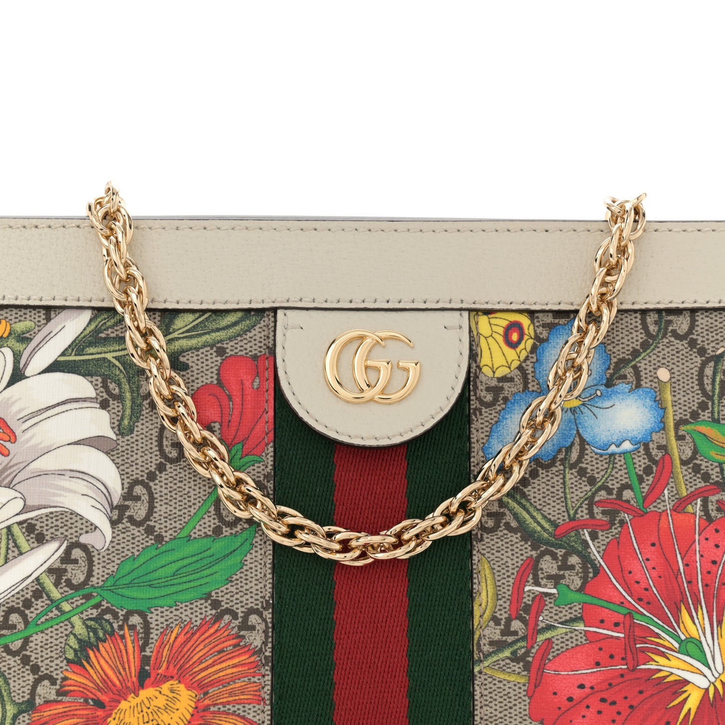 GG Supreme Monogram Flora Web Small Ophidia Chain Shoulder Bag White