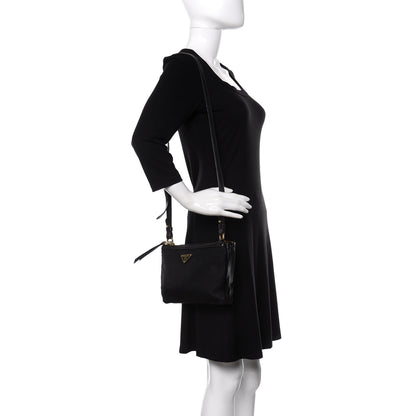 Prada Tessuto Nylon Soft Calf Double Zip Crossbody Bag Black 2 of 11