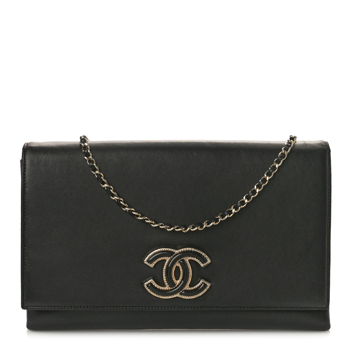 Lambskin Enamel CC Flap Clutch With Chain Black