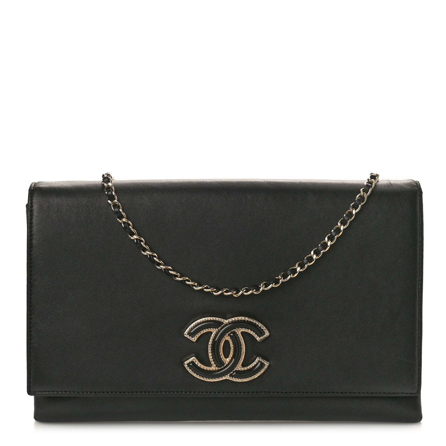 Chanel Lambskin Enamel CC Flap Clutch With Chain Black 1 of 13