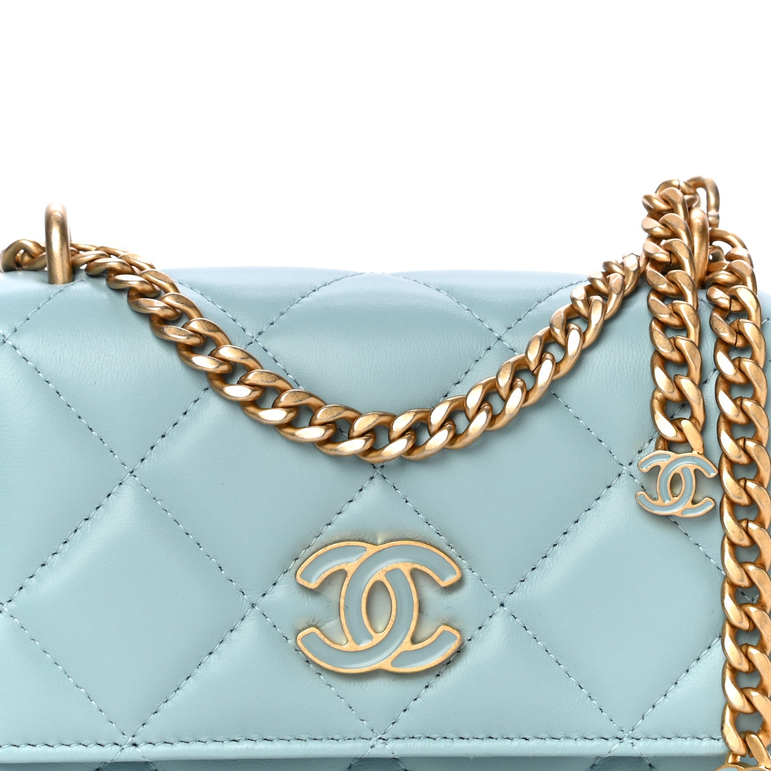 Chanel Lambskin Enamel Quilted Pending CC Clutch With Chain Light Blue 7 of 11