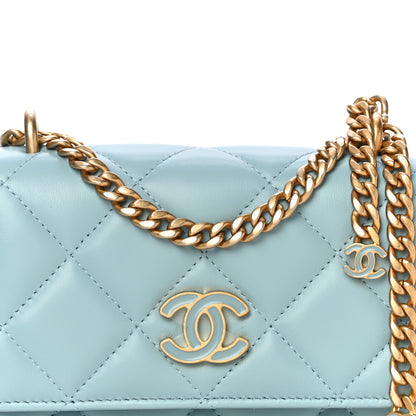 Chanel Lambskin Enamel Quilted Pending CC Clutch With Chain Light Blue 7 of 11