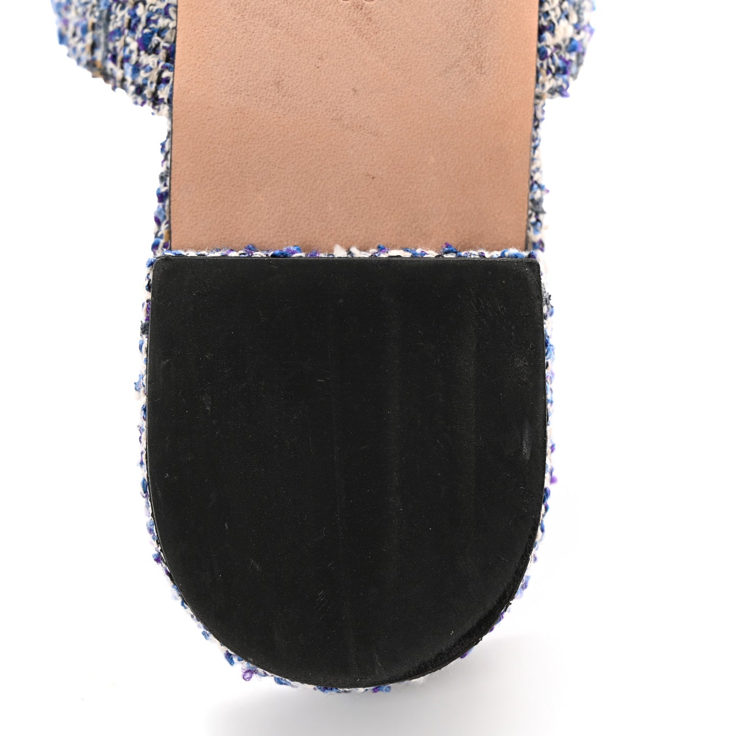 Tweed Lambskin CC Turnlock Mule Sandals 38 Blue Ecru Grey