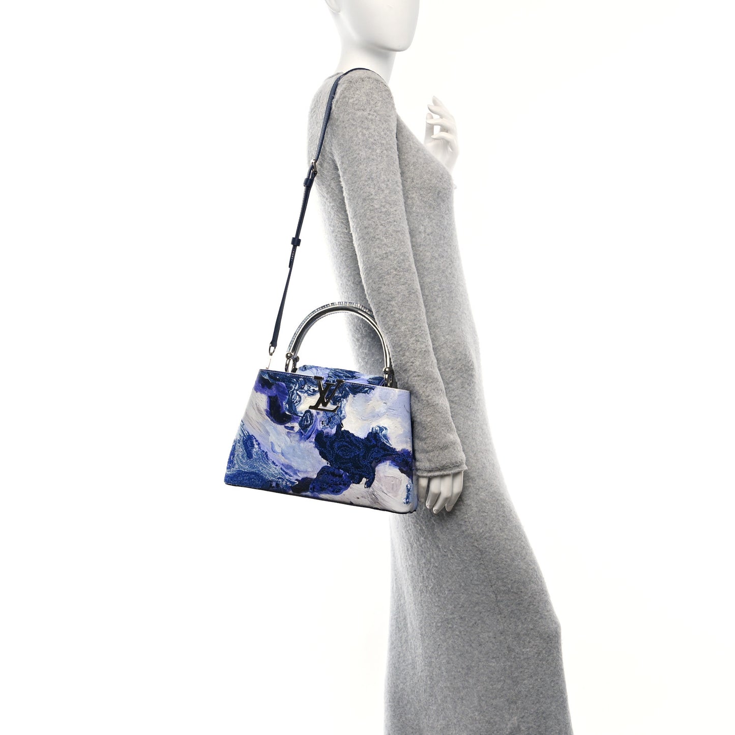X DONNA HUANCA Taurillon Fabric Arty Capucines MM Blue Multicolor