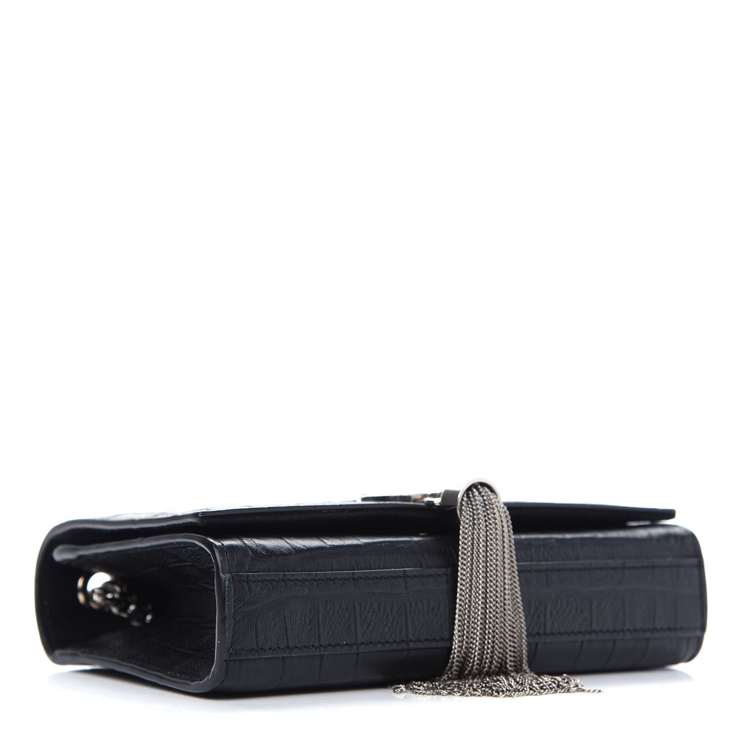 Saint Laurent Calfskin Crocodile Embossed Small Classic Monogram Kate Tassel Satchel Black 4 of 10