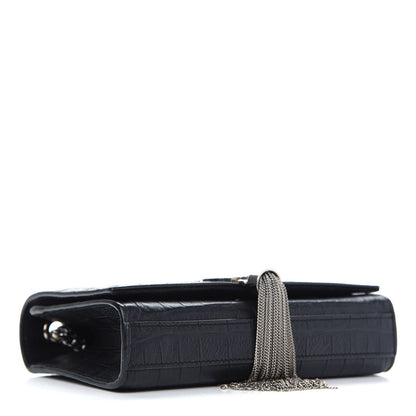Saint Laurent Calfskin Crocodile Embossed Small Classic Monogram Kate Tassel Satchel Black 4 of 10