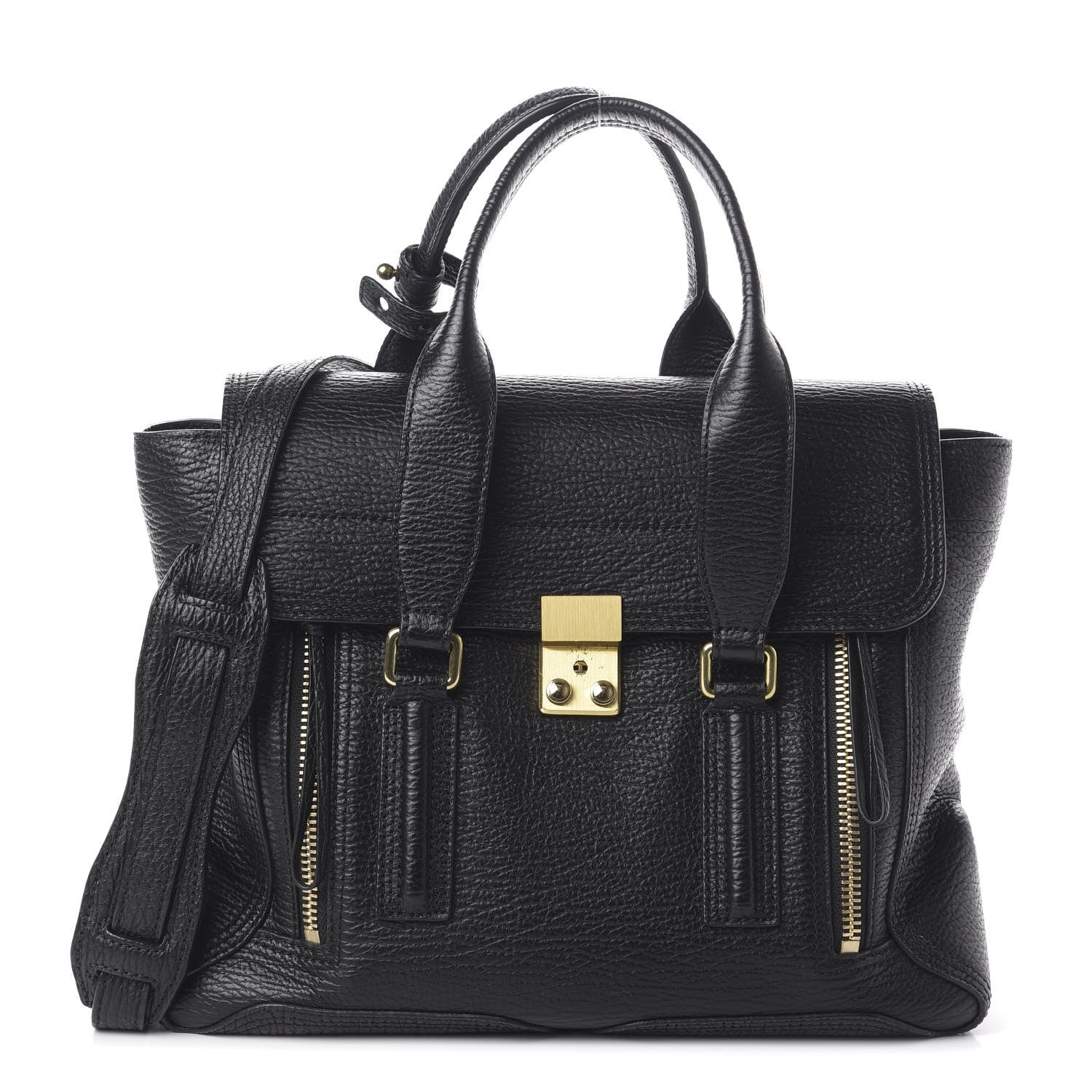 3.1 Phillip Lim 3.1 Textured Calfskin Medium Pashli Satchel Black 1 of 10