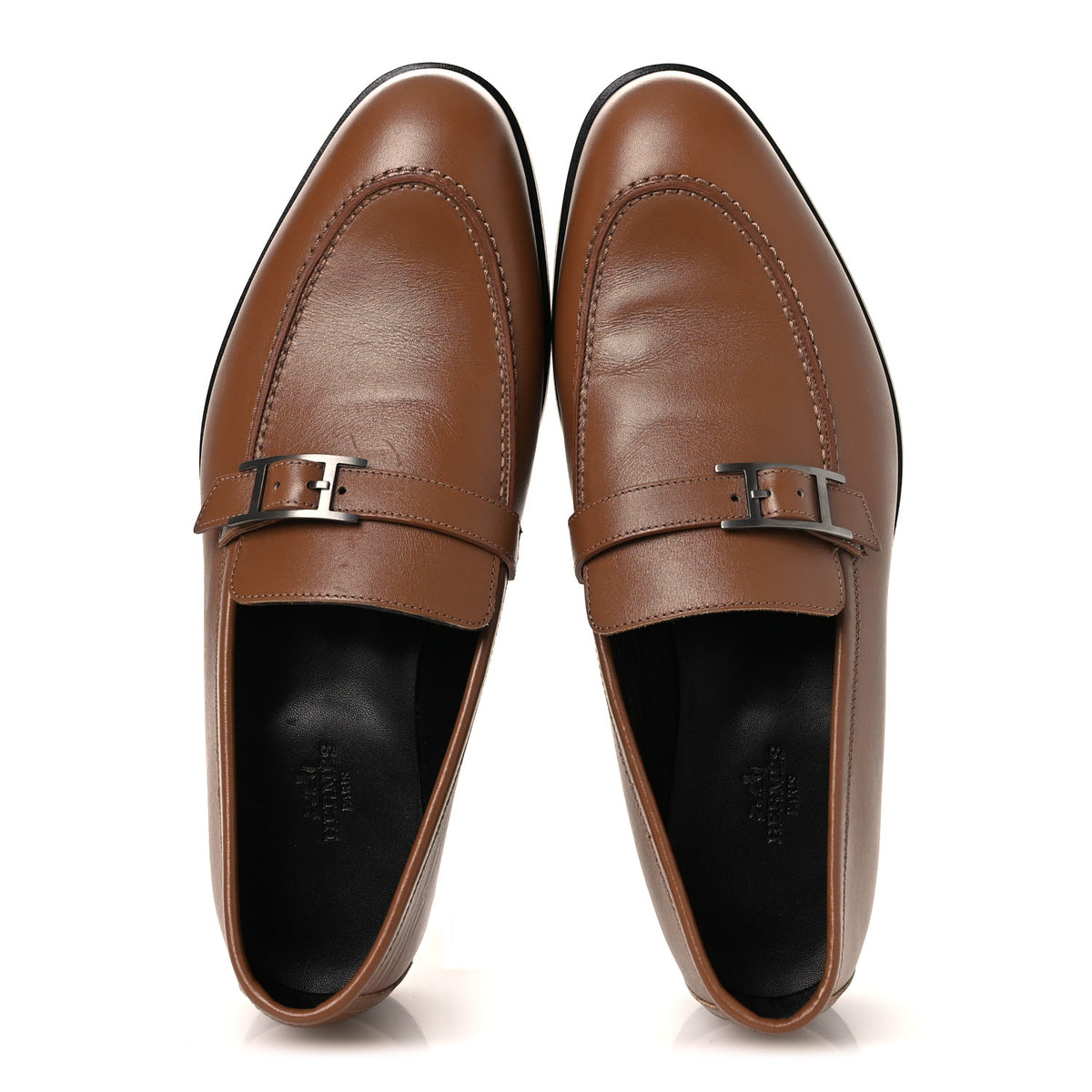 Hermes Calfskin Mens Monterey Loafers 41.5 Marron Teck 2 of 13