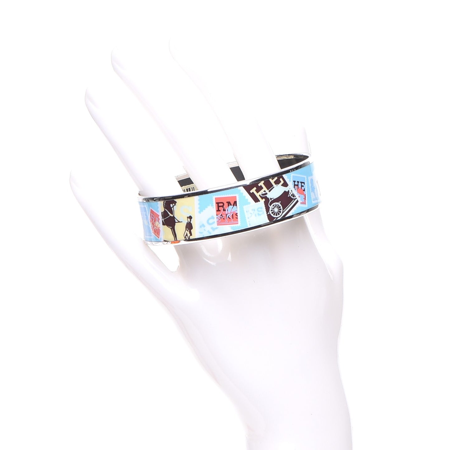 Enamel Printed Wide De Passage a Paris Bracelet 70 Turquoise
