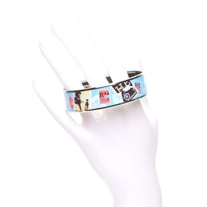 Hermes Enamel Printed Wide De Passage a Paris Bracelet 70 Turquoise 2 of 6