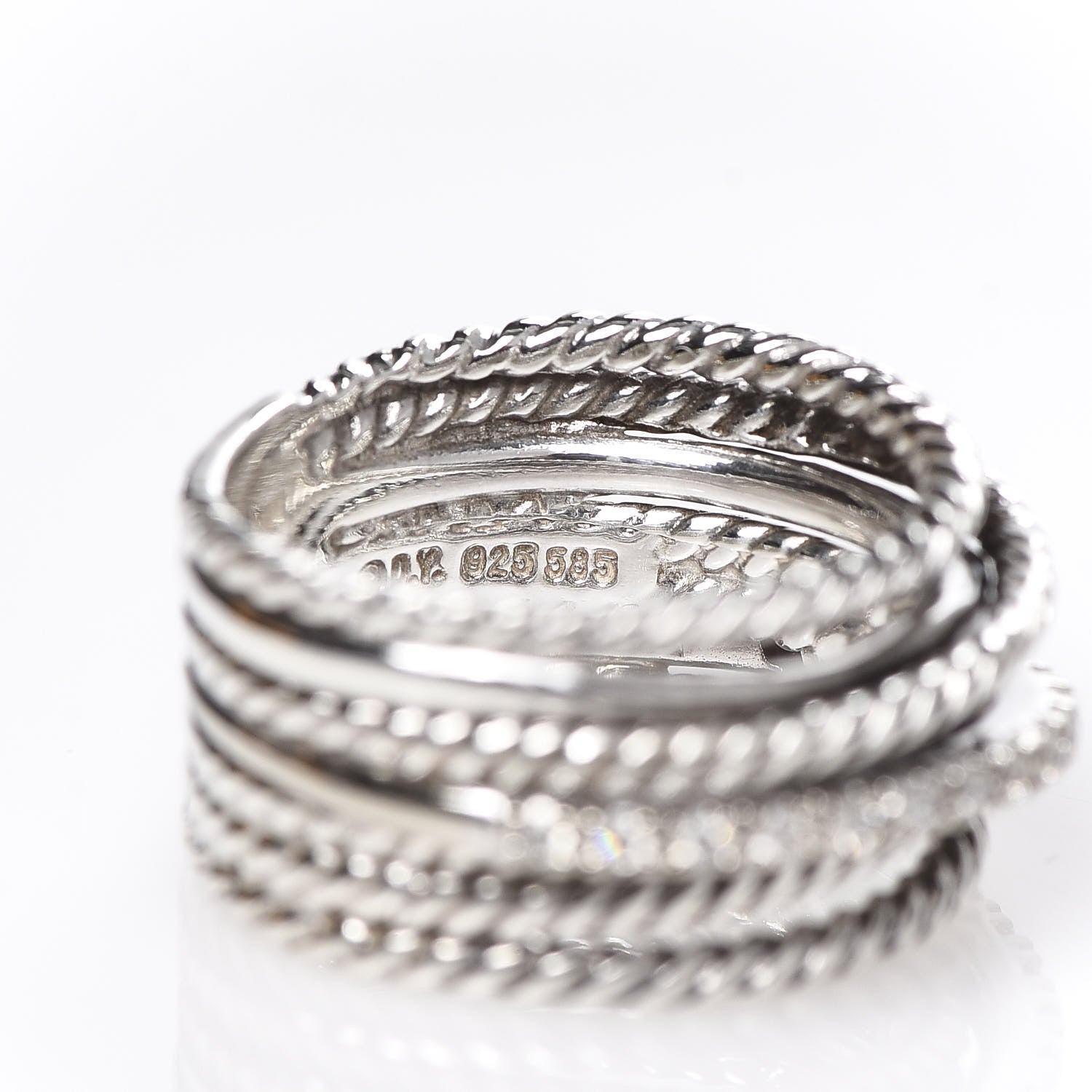 David Yurman Sterling Silver 14K White Gold Diamond 11mm Wide Crossover Cable Ring 52 6 4 of 5
