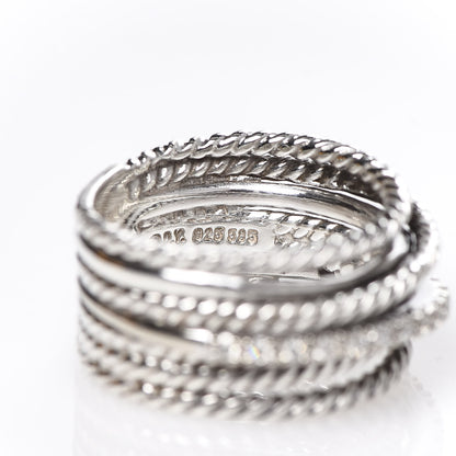 David Yurman Sterling Silver 14K White Gold Diamond 11mm Wide Crossover Cable Ring 52 6 4 of 5
