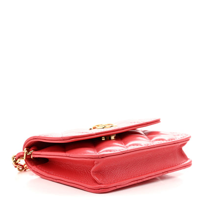 Chanel Shiny Lambskin Quilted Card Holder On Chain Pink 4 of 11