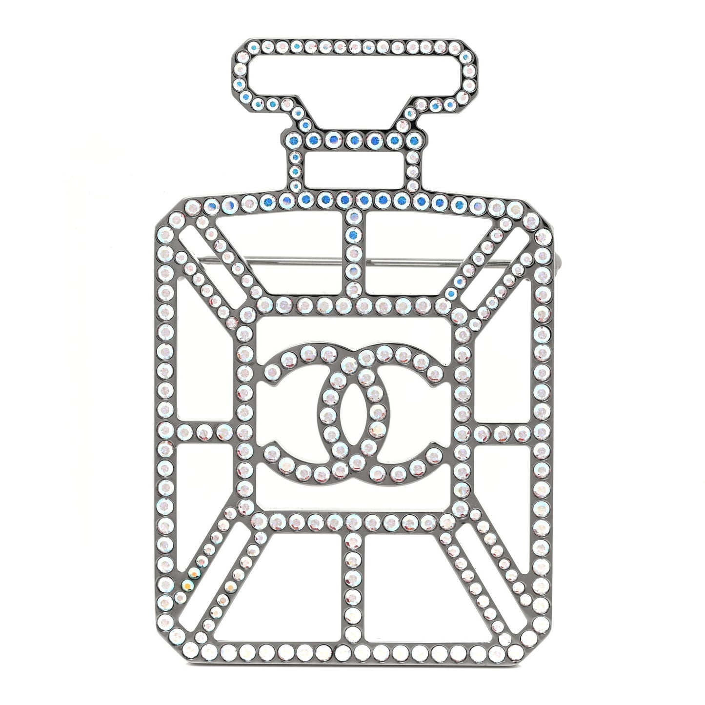 Ruthenium Crystal Perfume Bottle CC Brooch Iridescent Pink