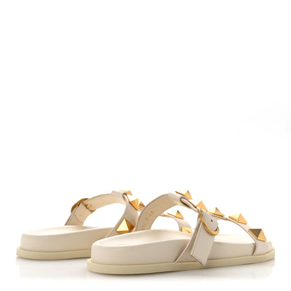 Valentino Garavani Calfskin Roman Stud Slide Sandals 40 Light Ivory 5 of 10