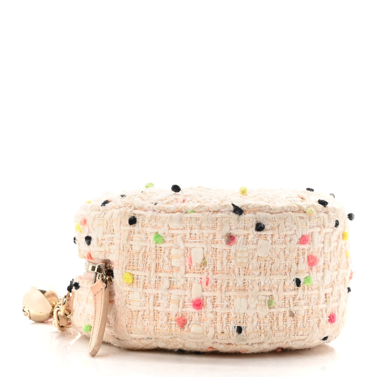 Tweed Quilted Round Clutch With Chain Multicolor