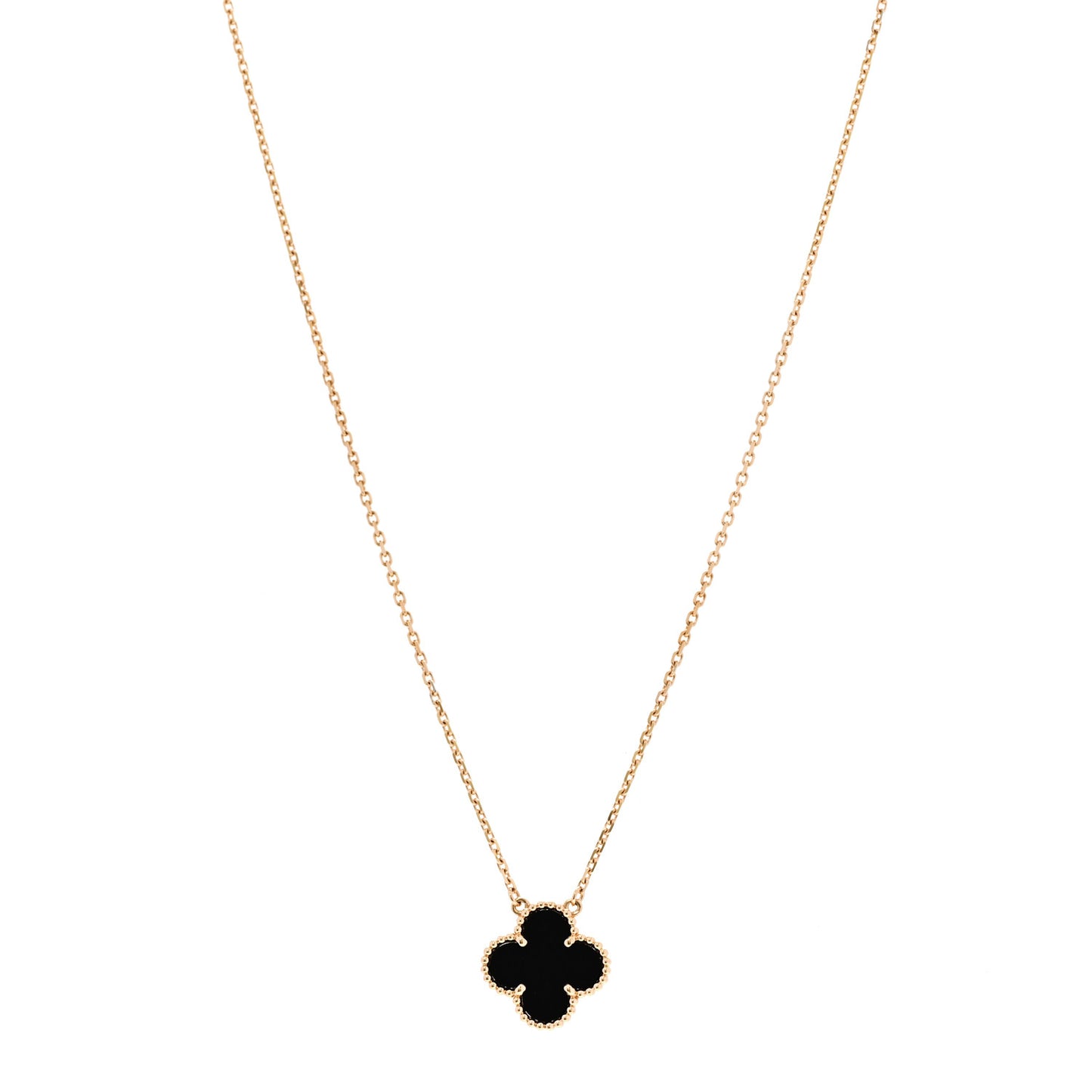 18K Yellow Gold Black Onyx Vintage Alhambra Pendant Necklace