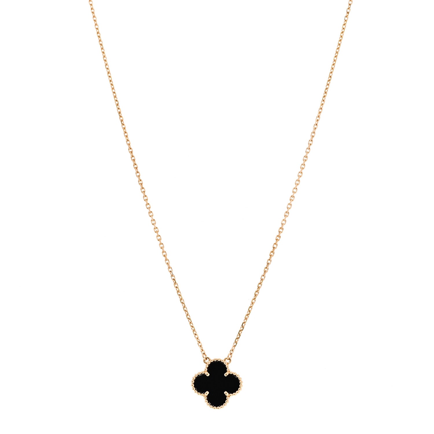Van Cleef & Arpels 18K Yellow Gold Black Onyx Vintage Alhambra Pendant Necklace 1 of 5