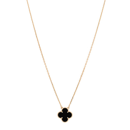 Van Cleef & Arpels 18K Yellow Gold Black Onyx Vintage Alhambra Pendant Necklace 1 of 5
