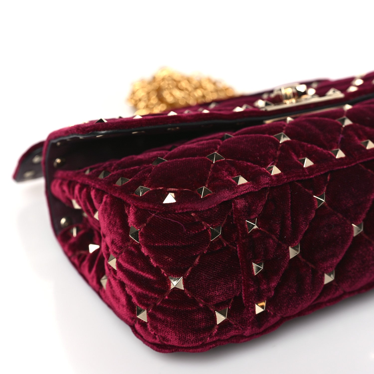 Valentino Garavani Velvet Small Rockstud Spike Shoulder Bag Rubino 7 of 8