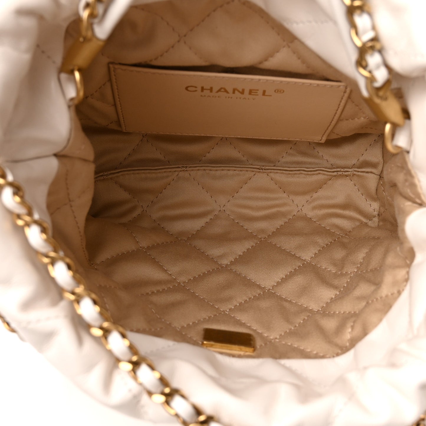 Shiny Calfskin Quilted Mini Chanel 22 White Black