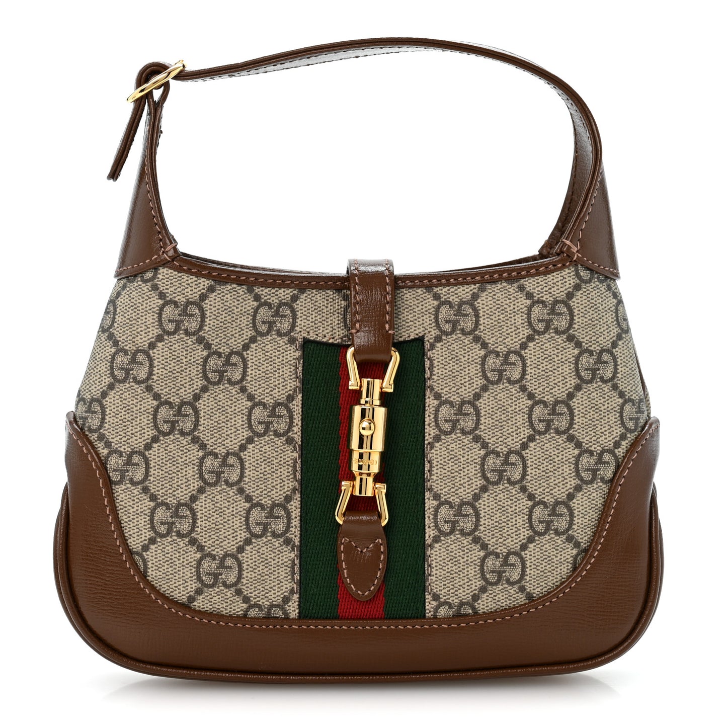 GG Supreme Monogram Azalea Calfskin Web Mini Jackie 1961 Hobo Beige Ebony Brown Sugar