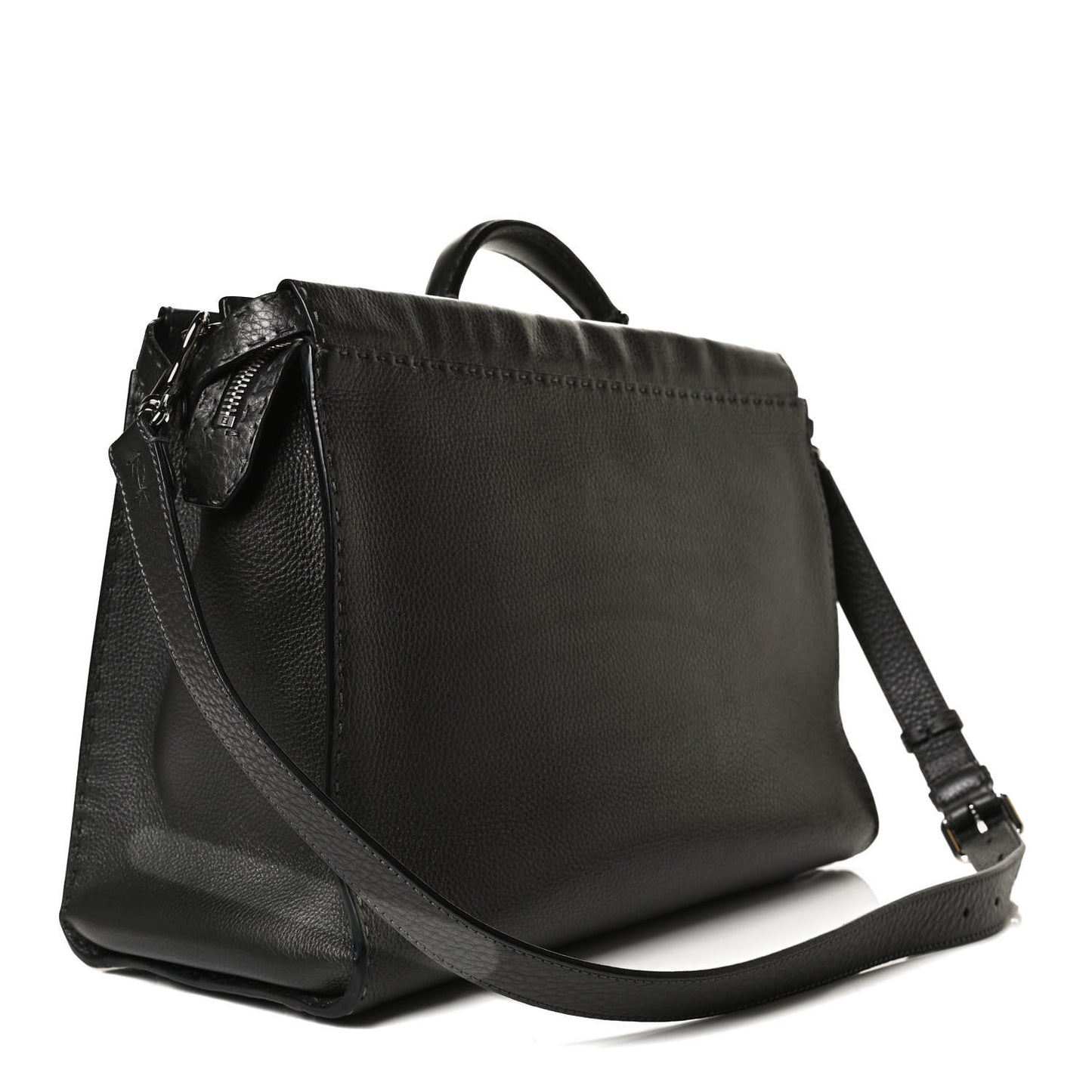 Calfskin Romano Selleria Monster Eyes Large Mens Peekaboo Iconic Essential Satchel Black White