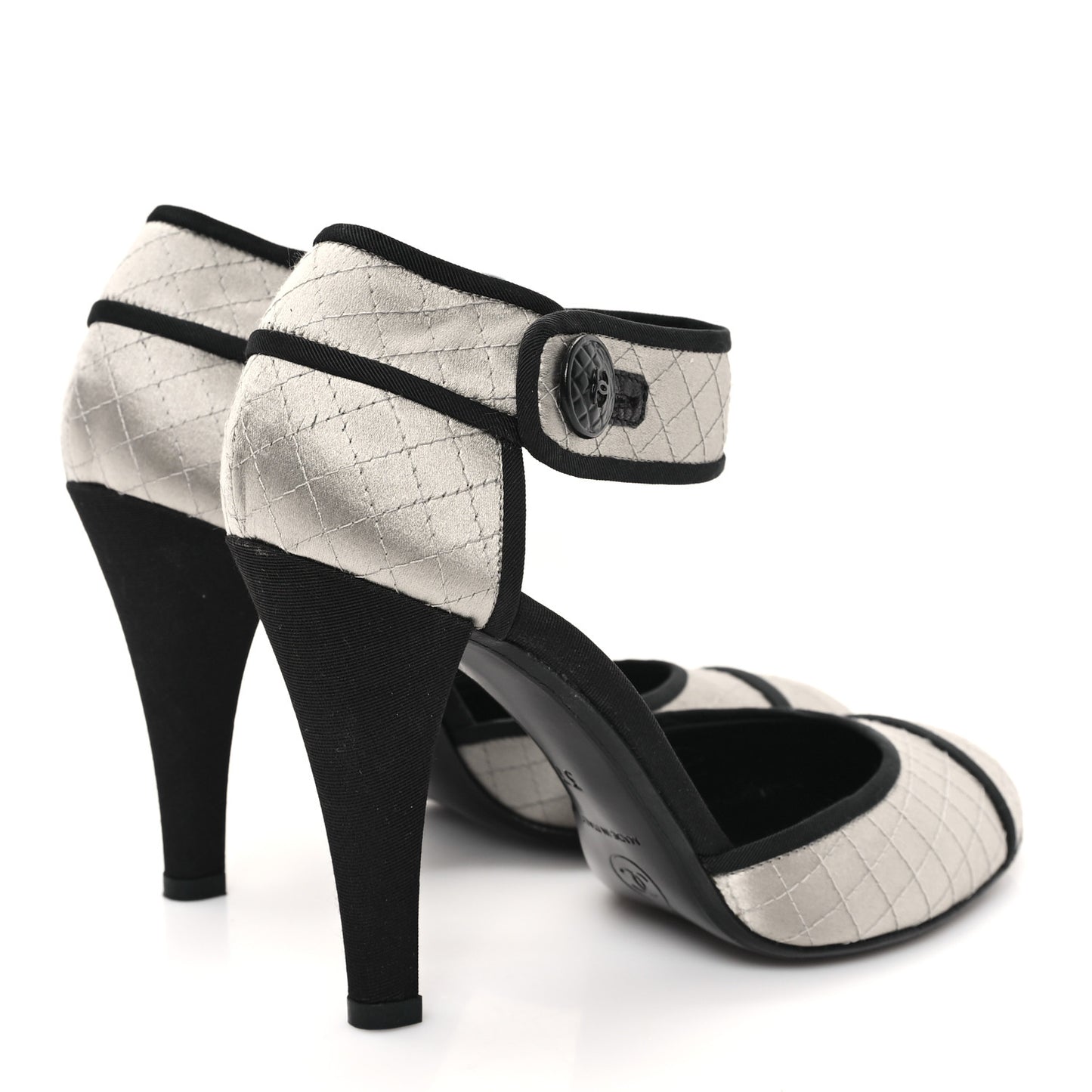Satin Quilted Mary Jane Pumps 37 Grey