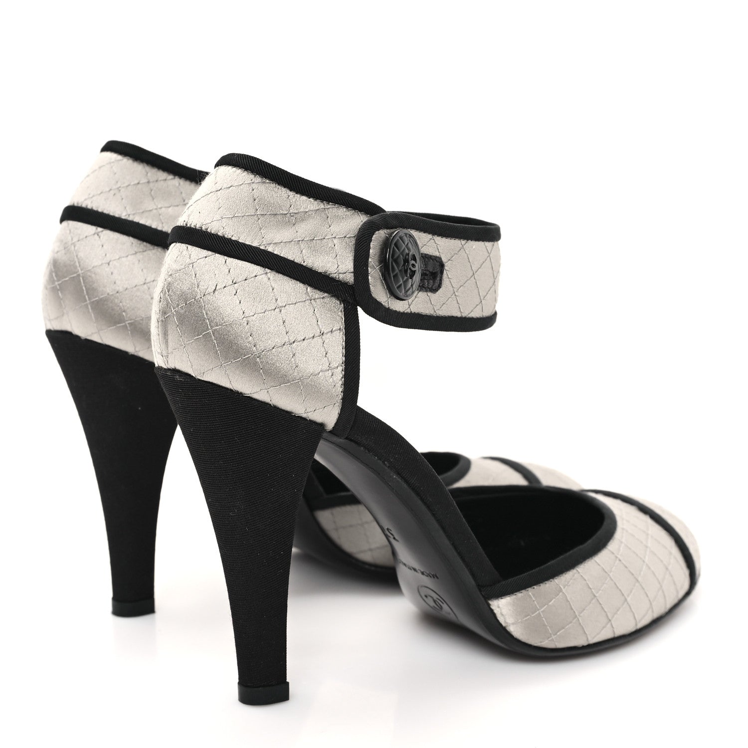 Chanel Satin Quilted Mary Jane Pumps 37 Grey 5 of 10