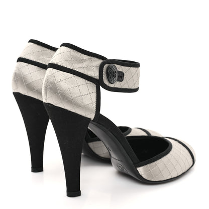 Chanel Satin Quilted Mary Jane Pumps 37 Grey 5 of 10