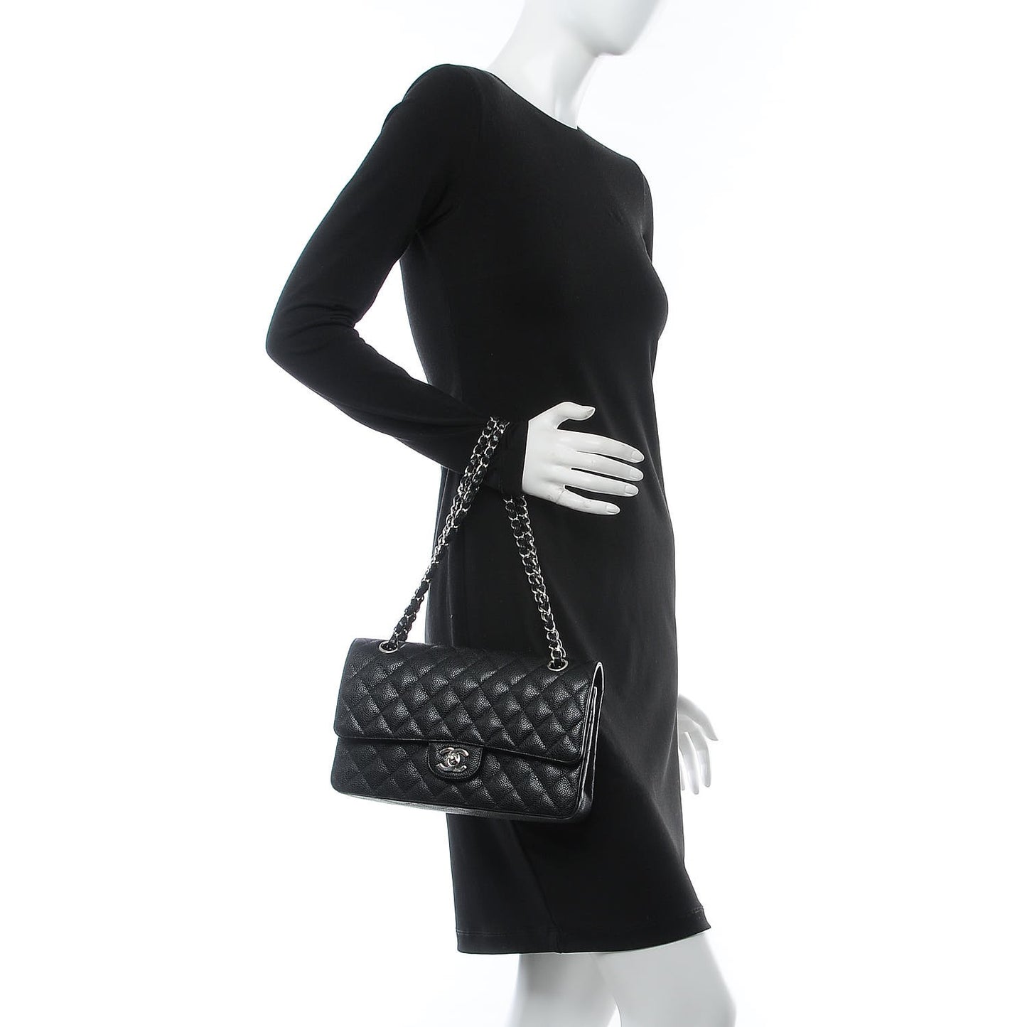 Caviar Quilted Medium Double Flap Black