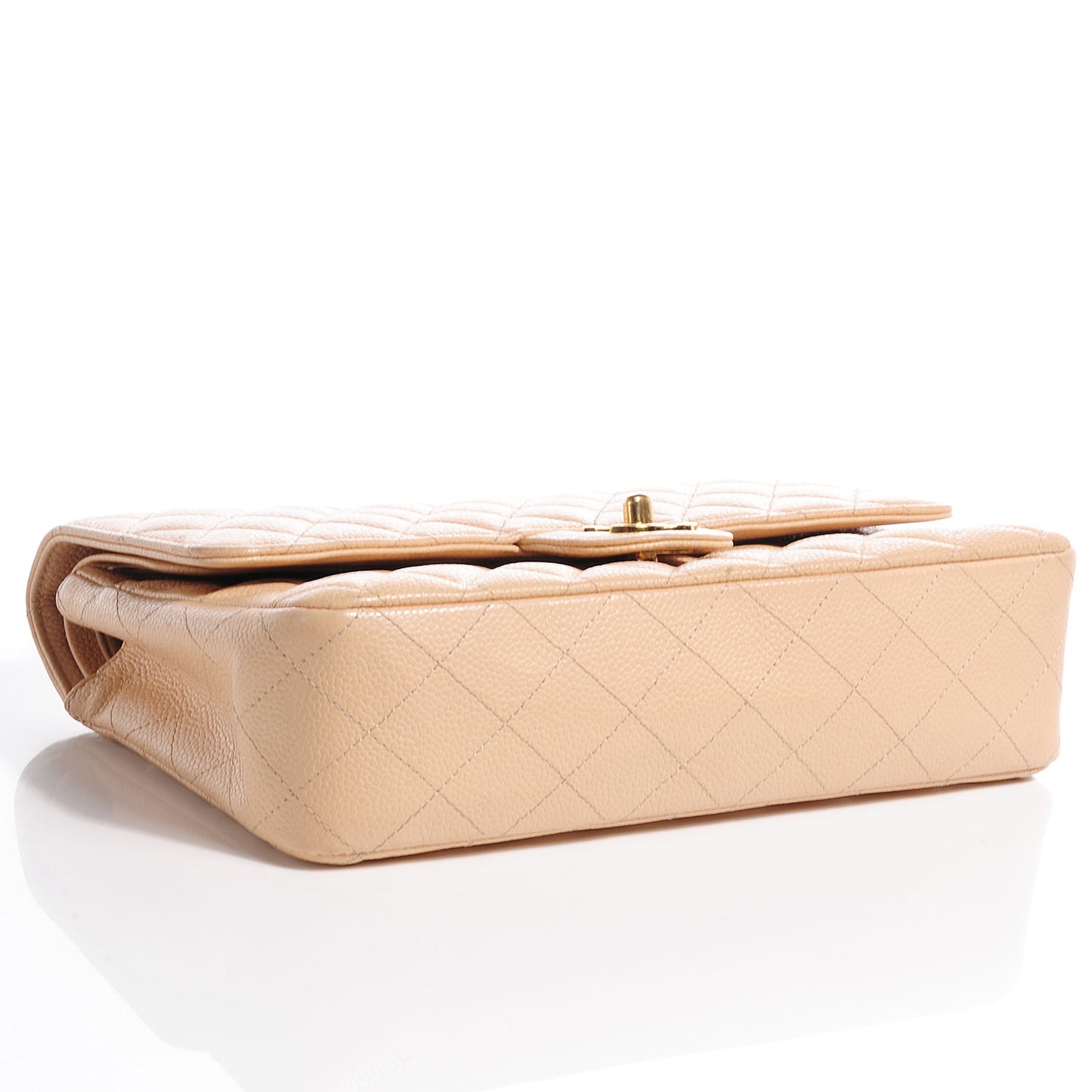 Caviar Quilted Medium Double Flap Beige Clair