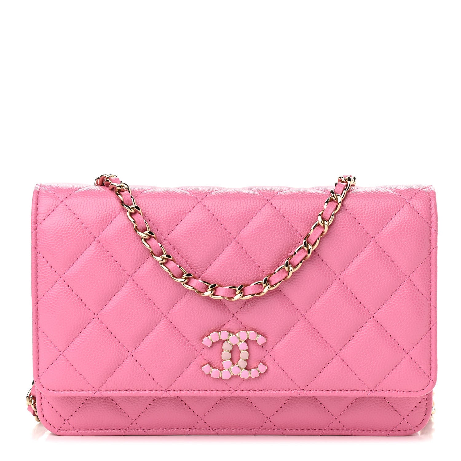 Chanel Caviar Quilted Glass Wallet On Chain WOC Pink 1 of 12