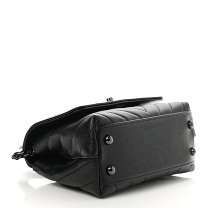 Chanel Caviar Chevron Quilted Extra Mini Coco Handle Flap So Black 4 of 10