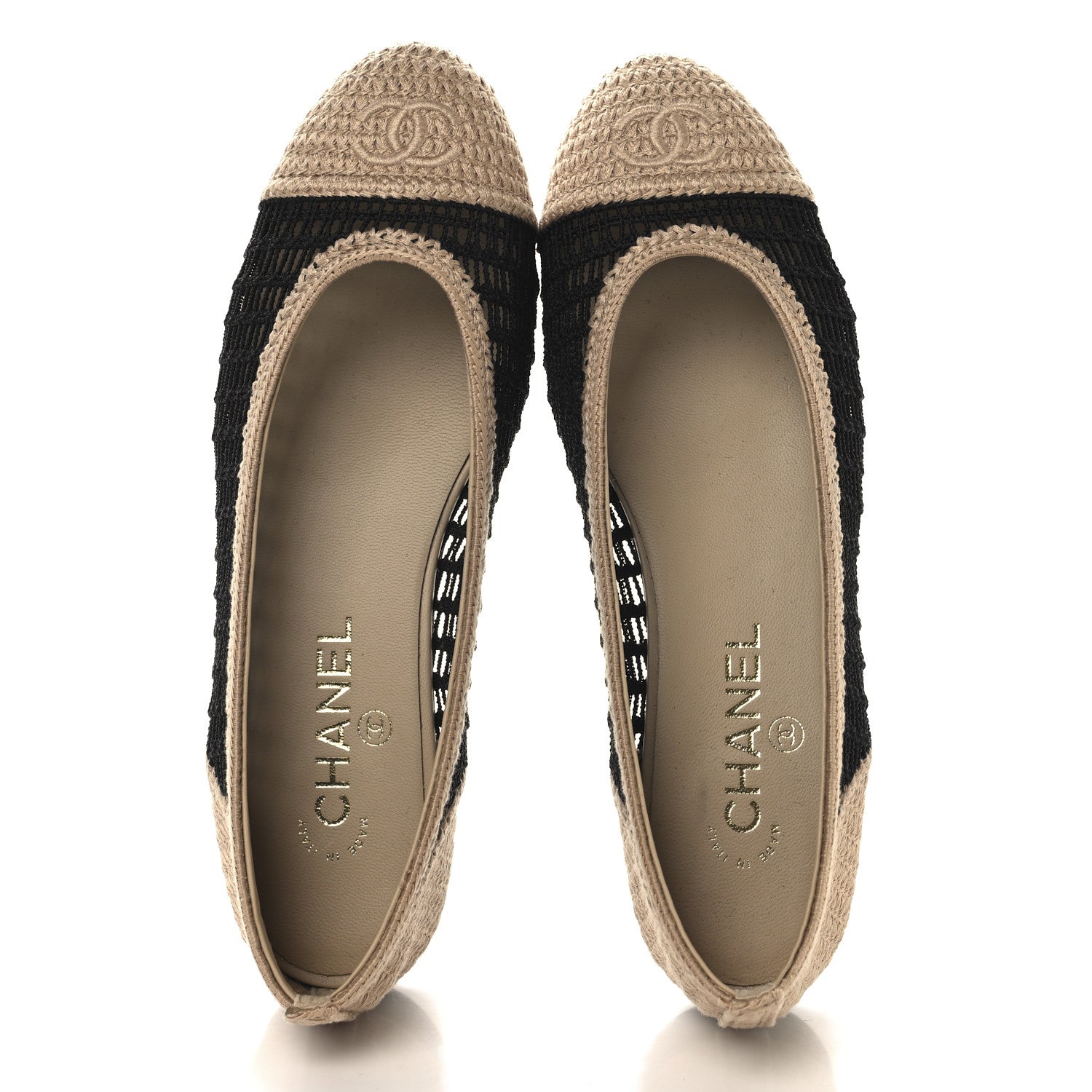Chanel Raffia Cap Toe Ballerina Flats 39 Black Beige 2 of 8