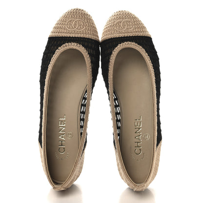 Chanel Raffia Cap Toe Ballerina Flats 39 Black Beige 2 of 8