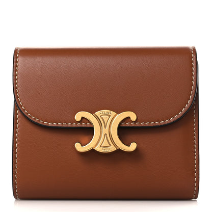 Celine Shiny Smooth Lambskin Small Triomphe Wallet Tan 1 of 7