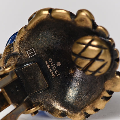 Gucci Metal Crystal Lion Clip On Earrings Aged Gold Blue 4 of 5