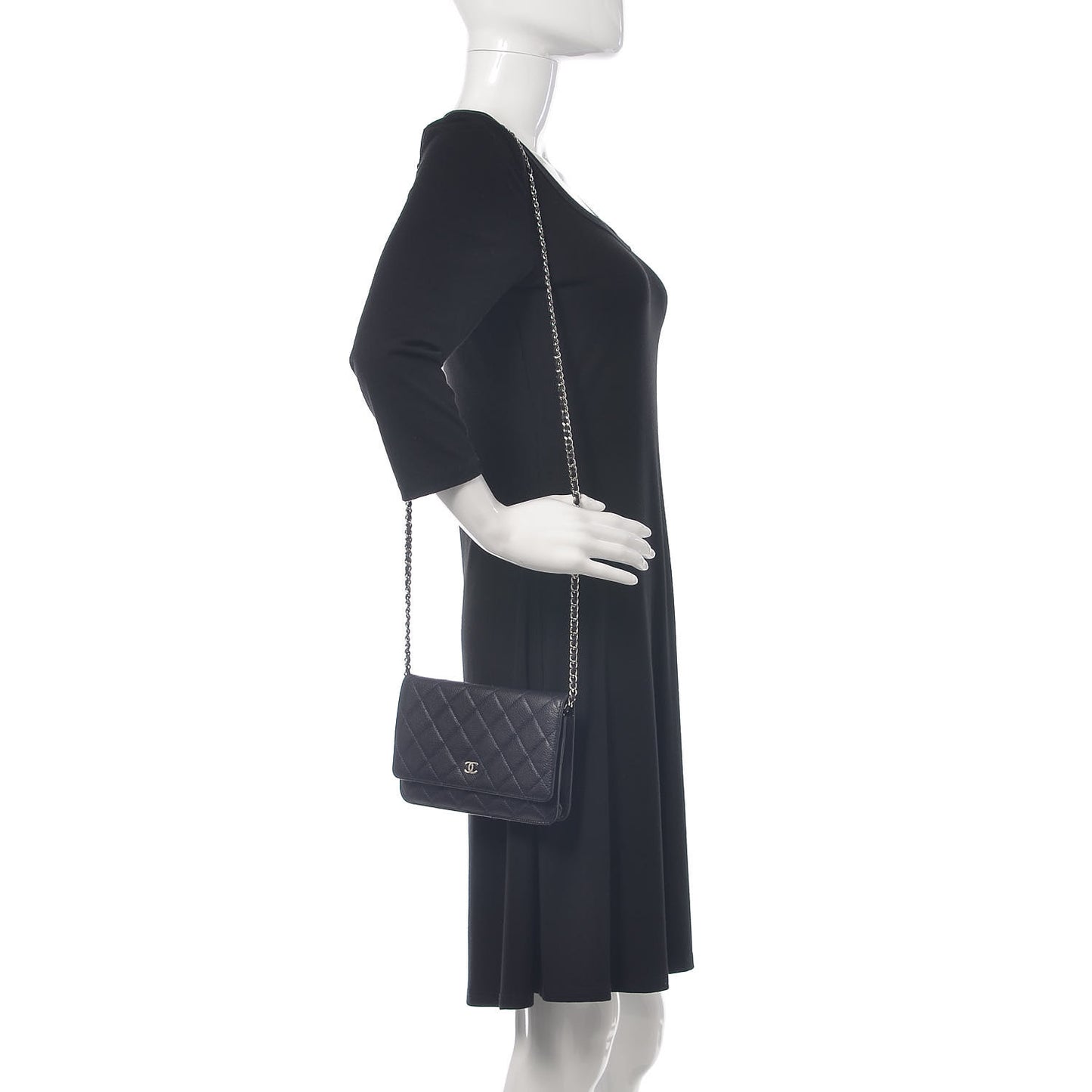 Caviar Quilted Wallet On Chain WOC Navy Blue