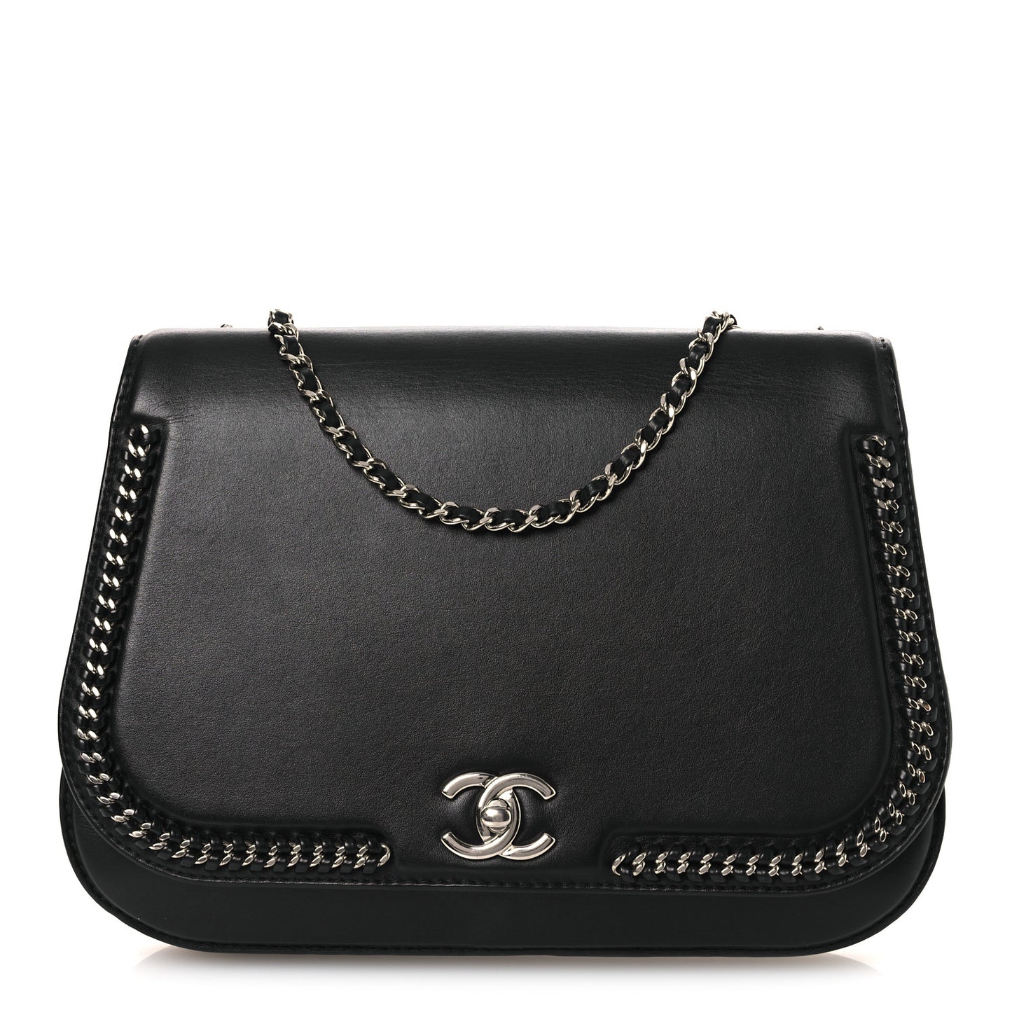 Calfskin Braided Small Chic Flap Black