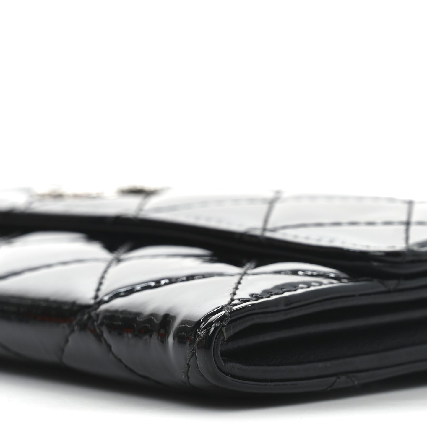 Patent Quilted Large Brilliant Flap Wallet Black