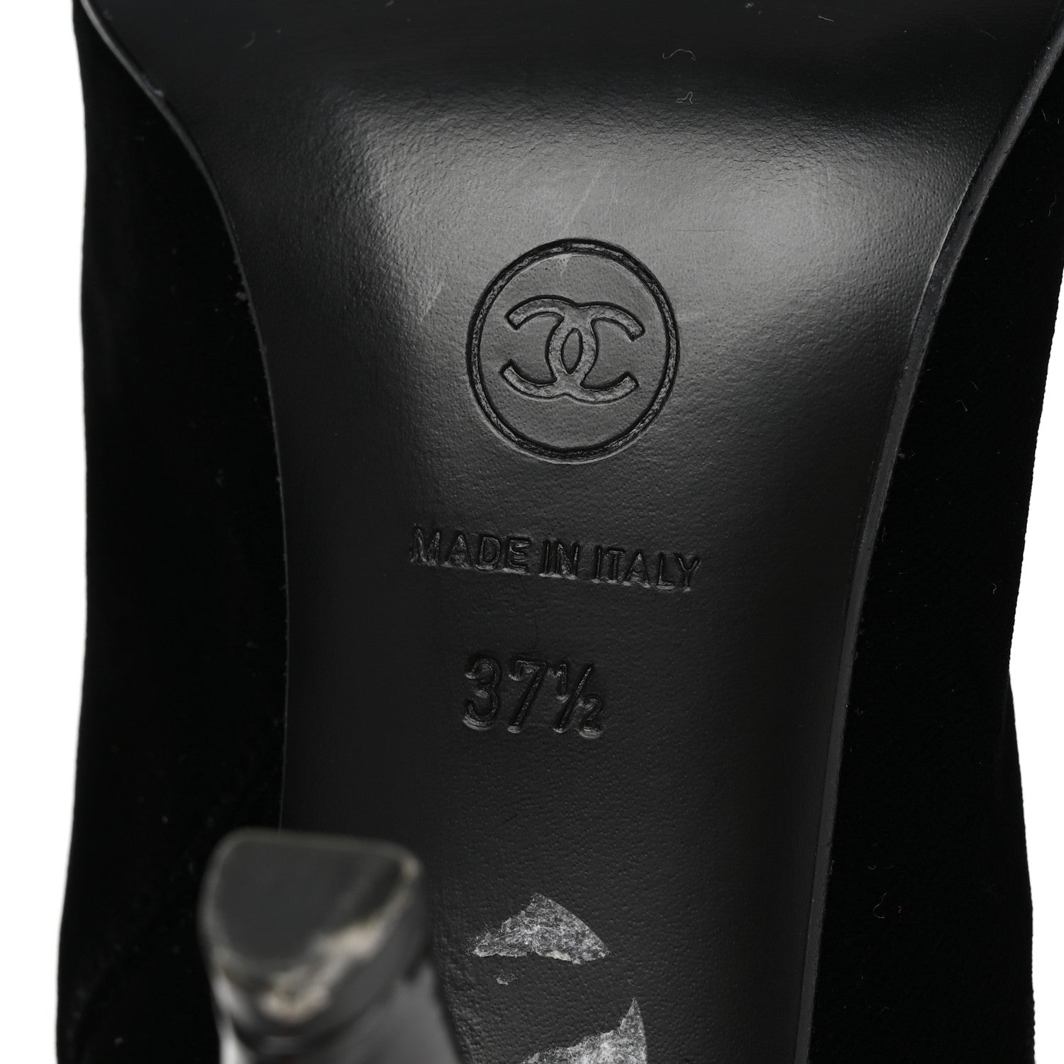 Chanel Velvet Patent Cap Toe Knee High Boots 37.5 Black 6 of 9
