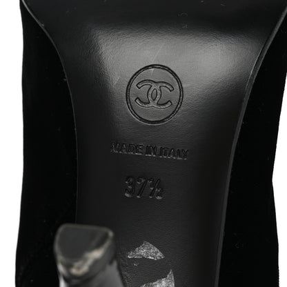 Chanel Velvet Patent Cap Toe Knee High Boots 37.5 Black 6 of 9