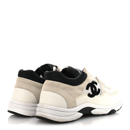 Chanel Mesh Suede Calfskin Grained Calfskin Womens CC Sneakers 37 White Black 5 of 13