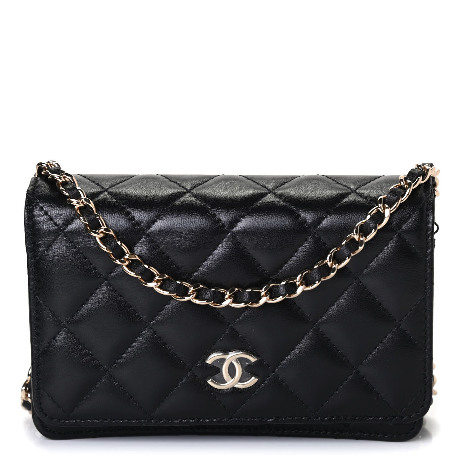 Chanel Lambskin Quilted Mini Camellia Bow Wallet On Chain WOC Black 1 of 4