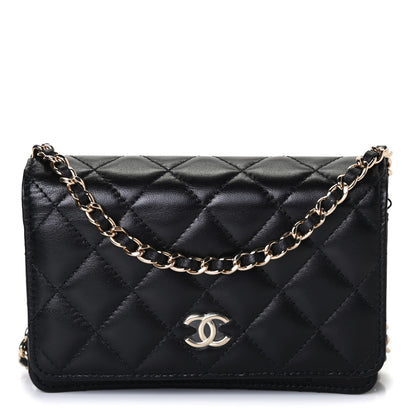 Chanel Lambskin Quilted Mini Camellia Bow Wallet On Chain WOC Black 1 of 4