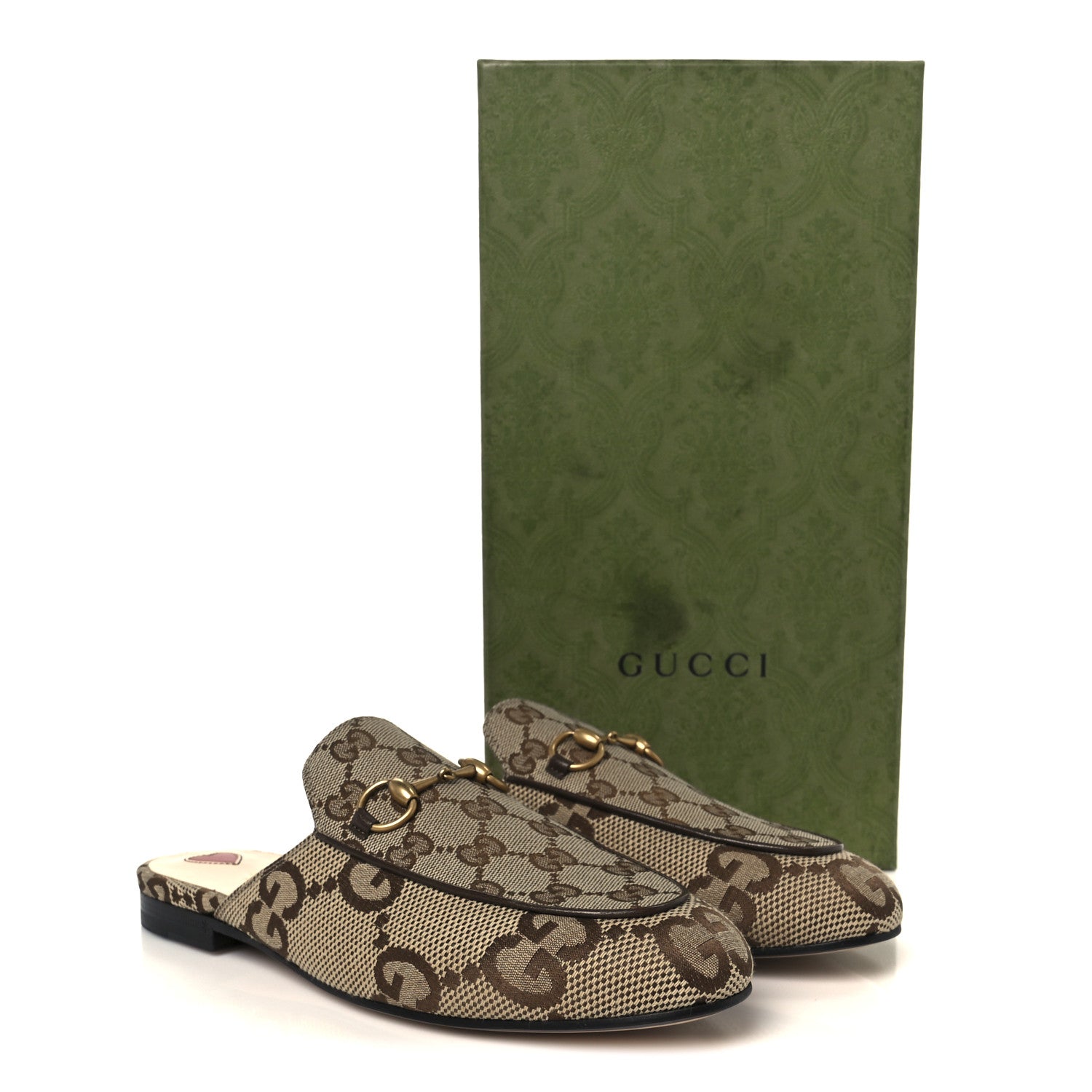 Gucci Monogram Jumbo GG Malaga Kid Womens Princetown Slippers 37.5 Camel Ebony New Acero Beige 10 of 10