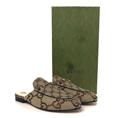 Gucci Monogram Jumbo GG Malaga Kid Womens Princetown Slippers 37.5 Camel Ebony New Acero Beige 10 of 10